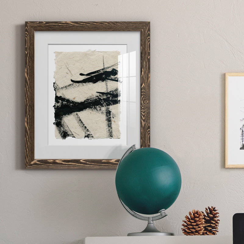 Lignes croisées II - peinture encadrée, Papier, cadre noyer, H 20 po x l 17 po x P 1,5 po