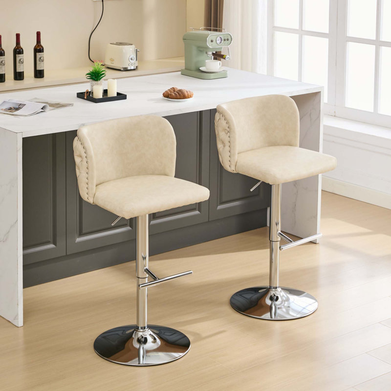 Jeneanne Upholstered Adjustable Height Counter Stool, Gold, Beige Velvet