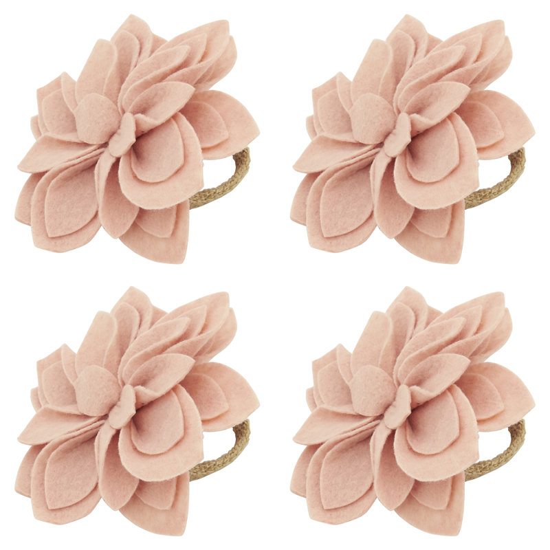 Set of 4 Rose Felt Blossom Napkin Rings with Jute