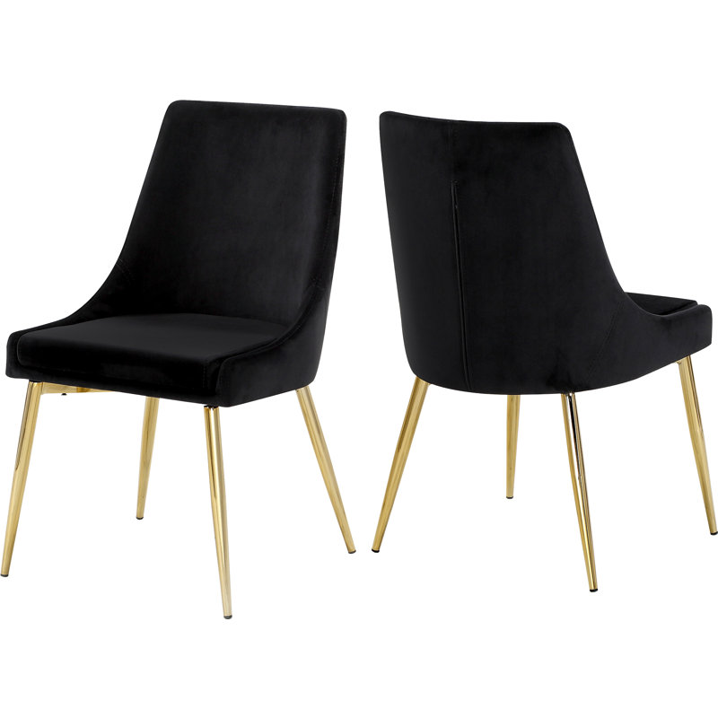 Karina Velvet Upholstered Dining Chair, Black Velvet, Gold