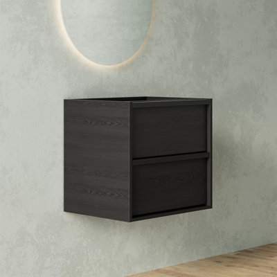 24" Floating Bathroom Vanity Base Only, Wall-Mounted Modern Single Vanity Cabinet with 2 Drawers, U-Shaped Plumbing Cutout & Waterproof Wood Finish