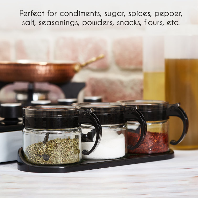 Crystalia Glass Spice Jars Set of 3, Condiment Containers with Handles and  Plastic Lids, Empty Spice Storage Containers for Kitchen, Travel, and BBQ  (Gray) 