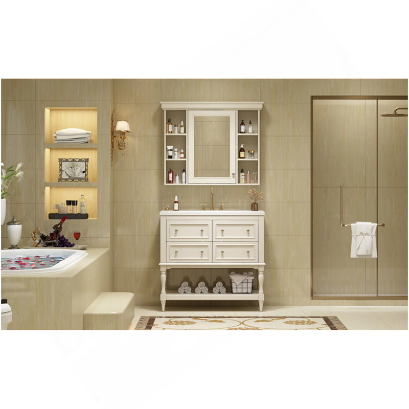 Meuble-lavabo de 36 po avec armoire à pharmacie, armoire à miroir moderne avec tablette réglable, armoire de rangement pour salle de bain à 4 tiroirs, armoire de rangement à cadre en bois