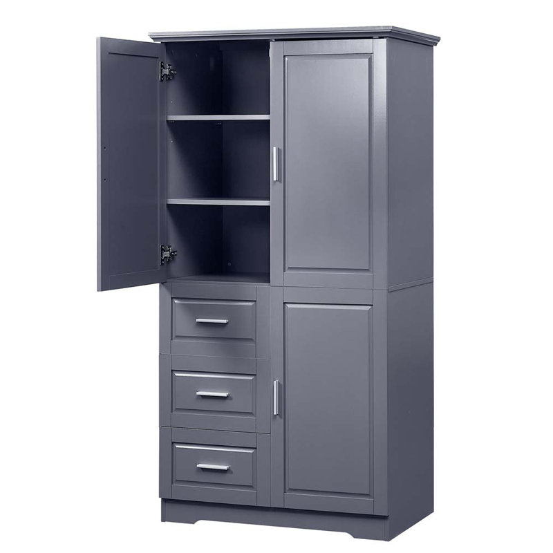 Armoire de rangement haute et large Geddy avec portes pour salle de bain / bureau, Gris