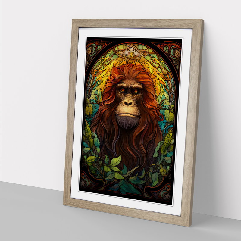Orangutan Nouveau - Single Picture Frame Print on Wood, Oak, 46cm H x 34cm W x 2cm D