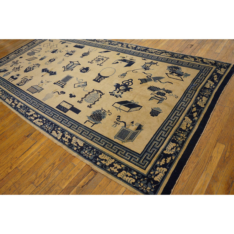 Tapis de couloir antique en laine beige Ningxia