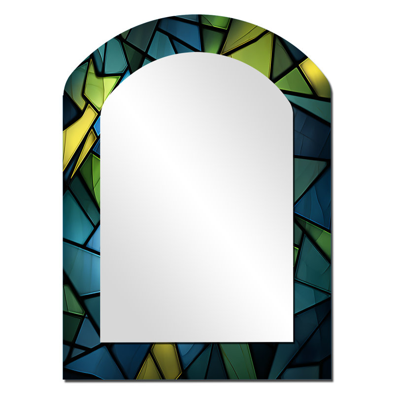 Blue Green Window Tides I - Grand miroir mural arqué sur métal, 34 po x 25 po