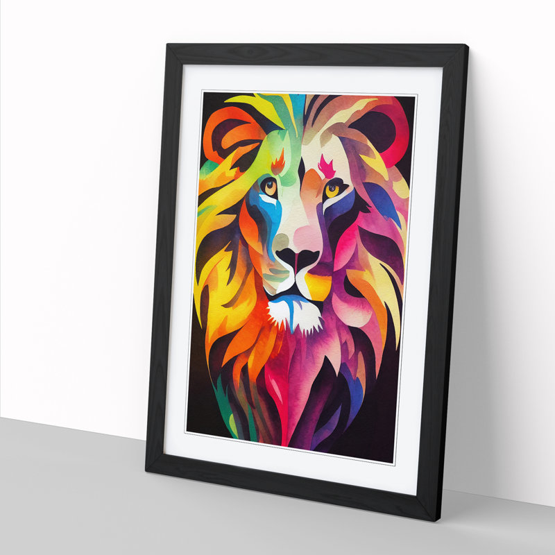 Watercolour Lion Vol.2 - Single Picture Frame Print, 64cm H x 46cm W x 2cm D, Walnut