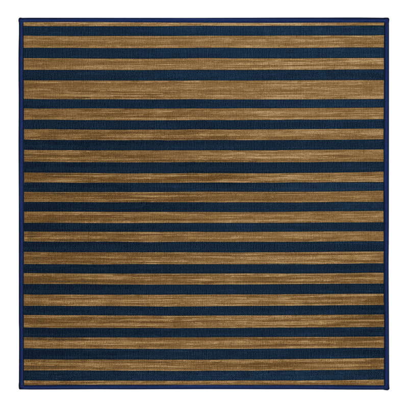 Machine Washable Horizontal Stripes Gray Area Rug, Square 5'