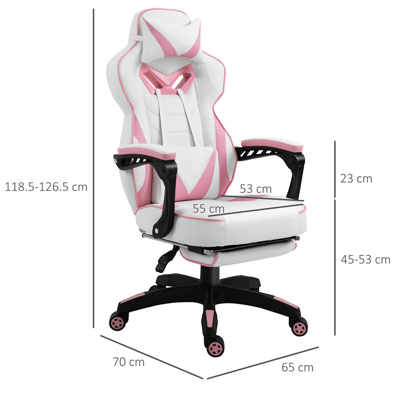 Inbox Zero Adjustable Ergonomic Faux Leather Swiveling PC & Racing Game Chair, White/Pink