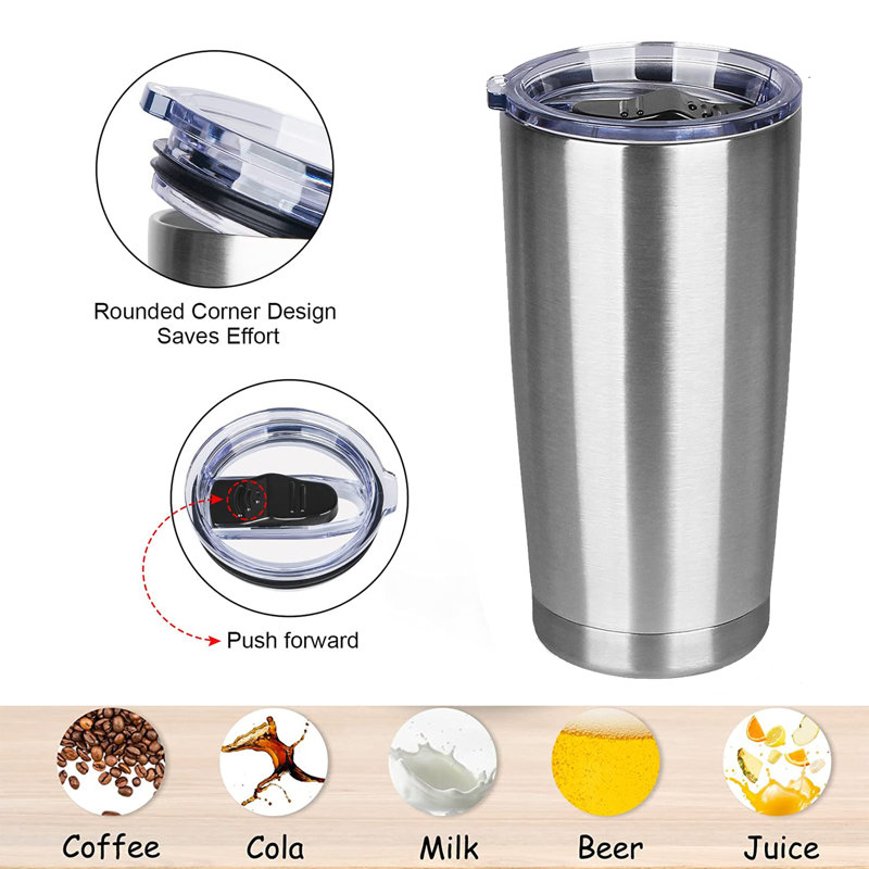 Grande tasse à boisson 20 oz en acier inoxydable 304, bleu, Argent