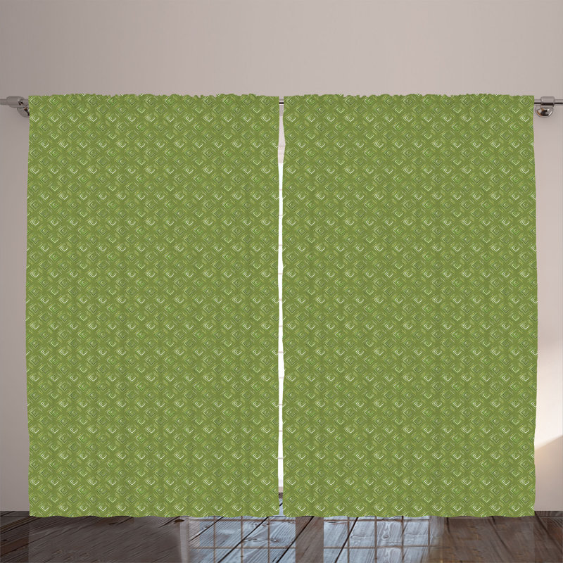 Rustic curtain, rhombus squares, olive green coconut