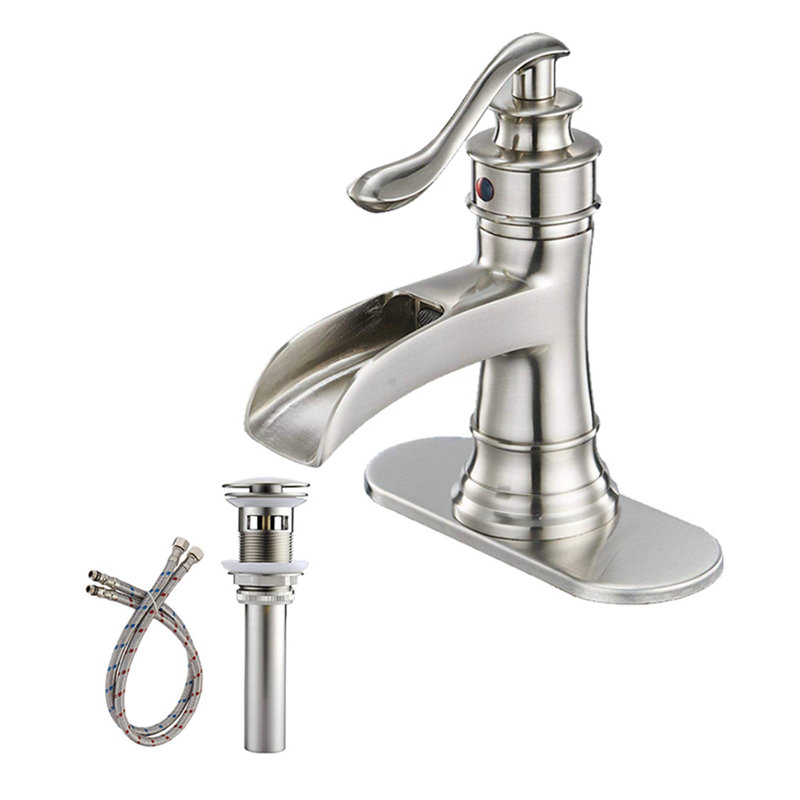 Waterfall Single Hole Bathroom Faucet With Drain Assembly, Brushed Nickel