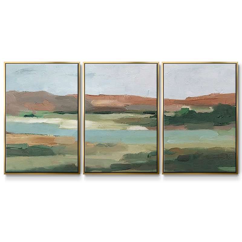 Autumn River Crossing I, reproduction sur toile 3 pièces, H 40 po x l 78 po x P 2 po, Or