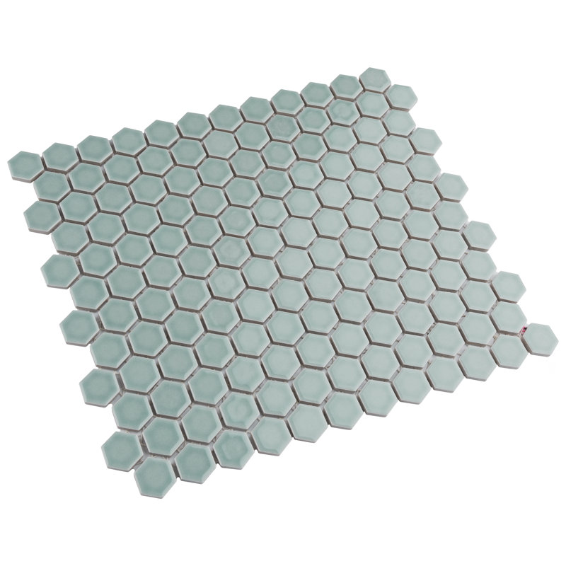 Tribeca 1" Hex Glossy 10-1/4 " x 11-7/8 " Porcelain Mosaic Floor and Wall Tile, Glossy Mist