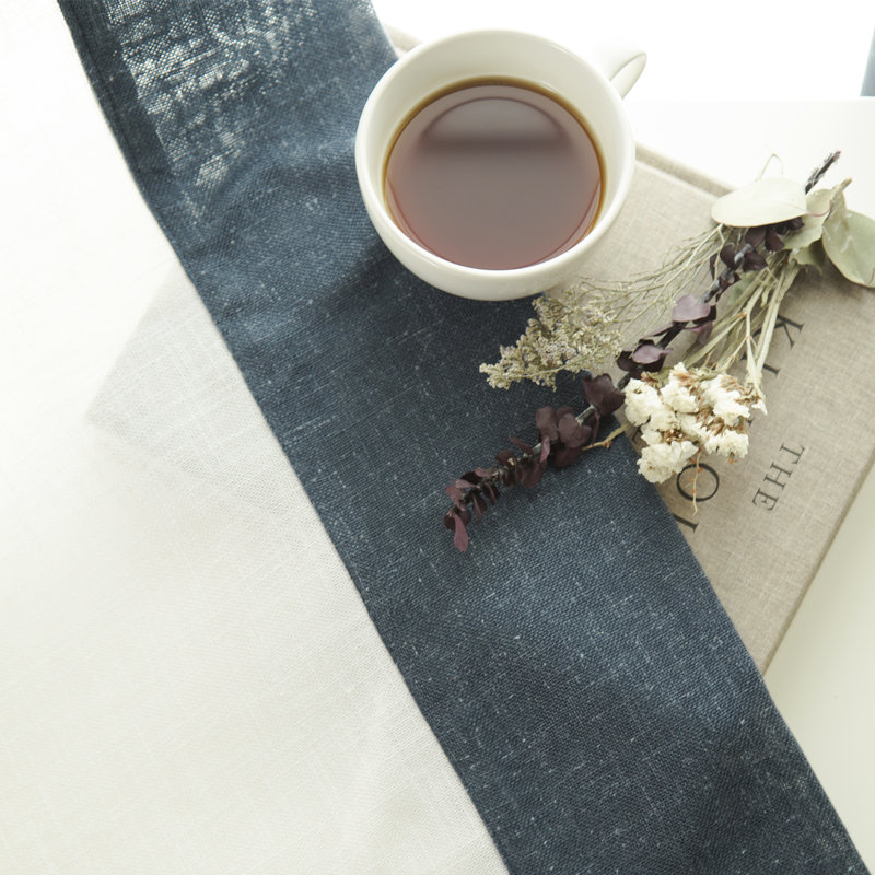 Lithonia Linen Blend Curtain, Bright White/Indigo Blue