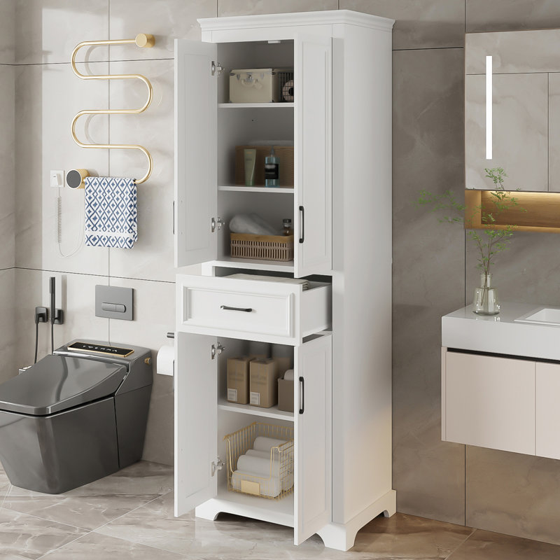 70.8" Freestanding Bathroom Vanity, Modern Elegant Design, 4 Doors & 1 Drawer, Space-Saving Storage with Adjustable Shelves, Damping Hinge Doors, Durable Painted Finish