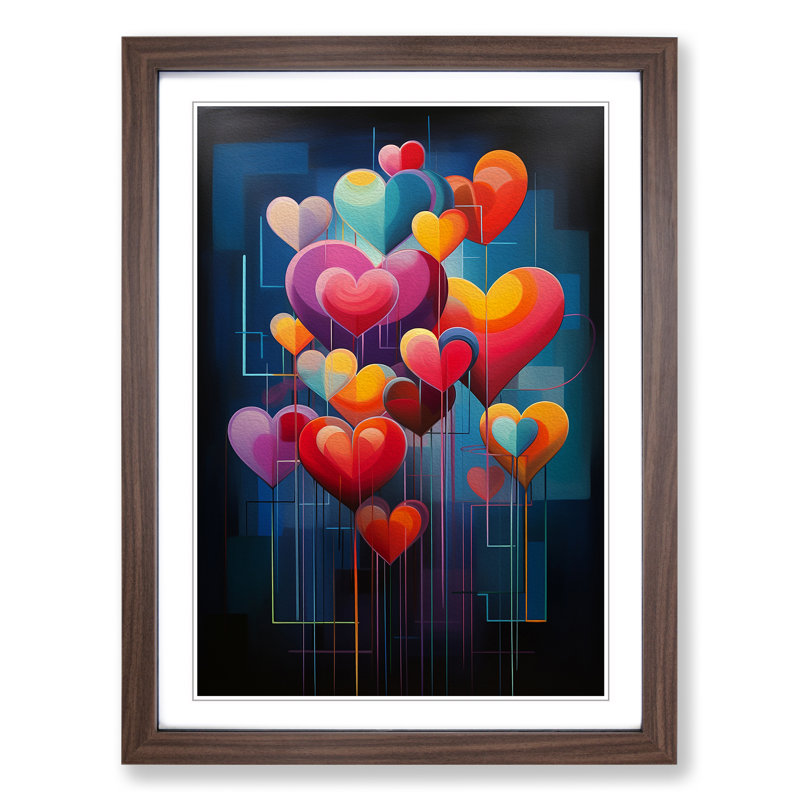 Love Heart Modern - Single Picture Frame Print on Wood, Walnut, 46" H x 34" W x 2" D