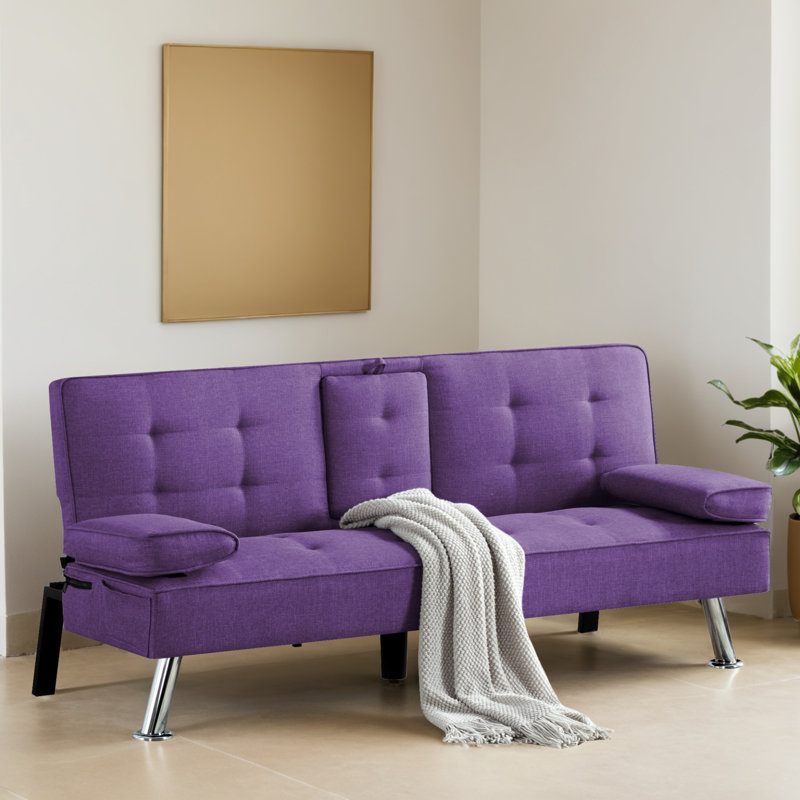 Canapé-lit inclinable convertible de 65 po de largeur avec porte-gobelet, Mauve