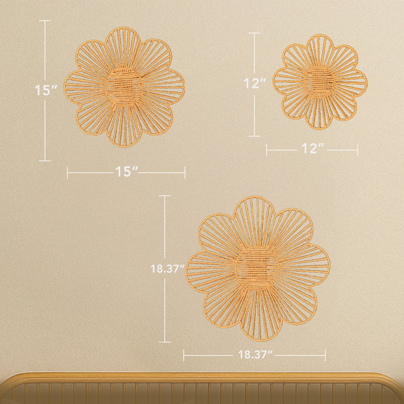 Ensemble de 3 décorations murales florales en papier floral - Boho, Naturel