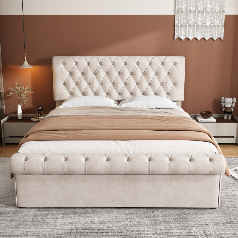 Upholstered Ottoman Storage Bed, Kingsize (5'), Beige