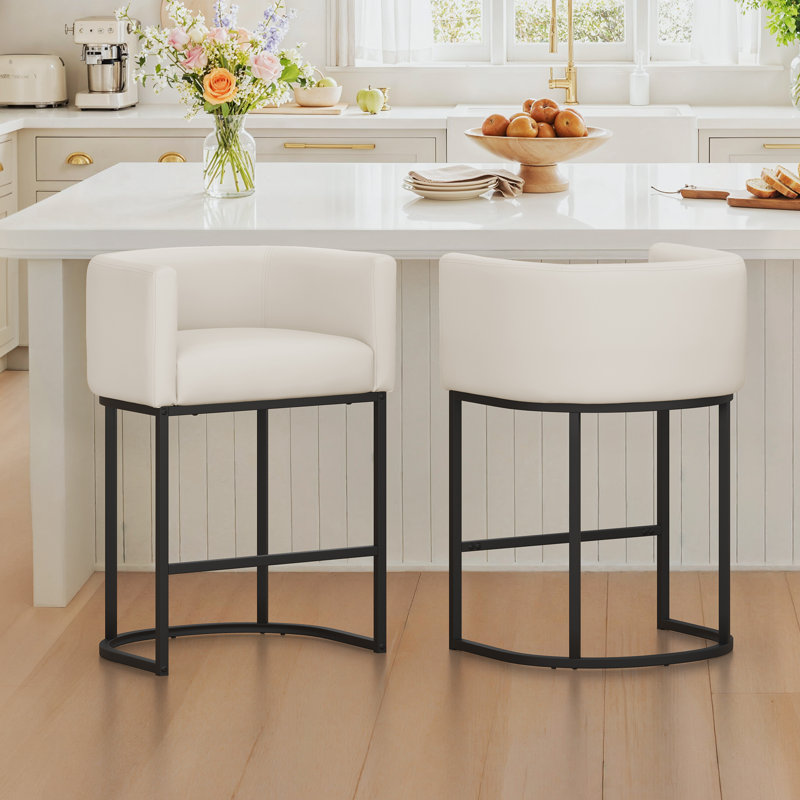 Modern Upholstered Counter Stool with Metal Frame, Black, Antique White