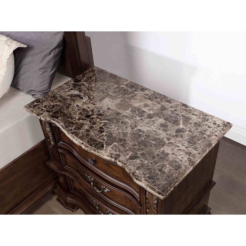 Table de chevet 1 pièce de style traditionnel avec plateau en marbre