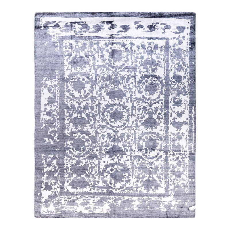 Tapis moderne noué à la main de conception unique - noir 8 pi 1 po x 10 pi 2 po Modern