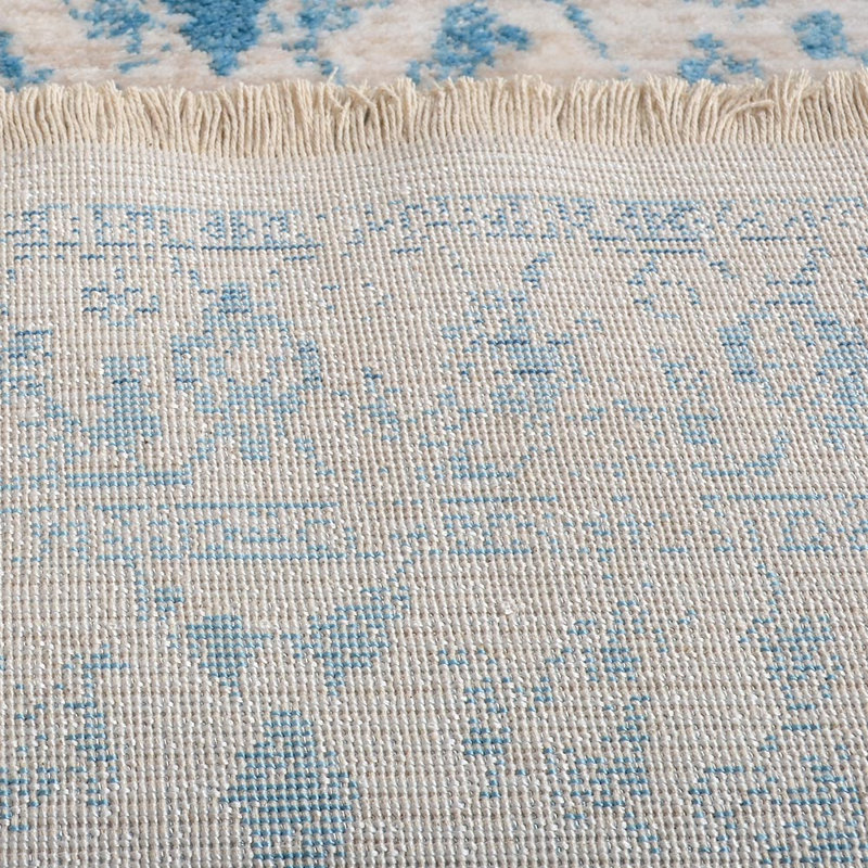 Hinnenkamp Machine Made Polyester Area Rugs - Rectangle, Ivory Blue Color, Oriental Design, Low Pile Machine Made Area Rugs for Living Room, Bed Room