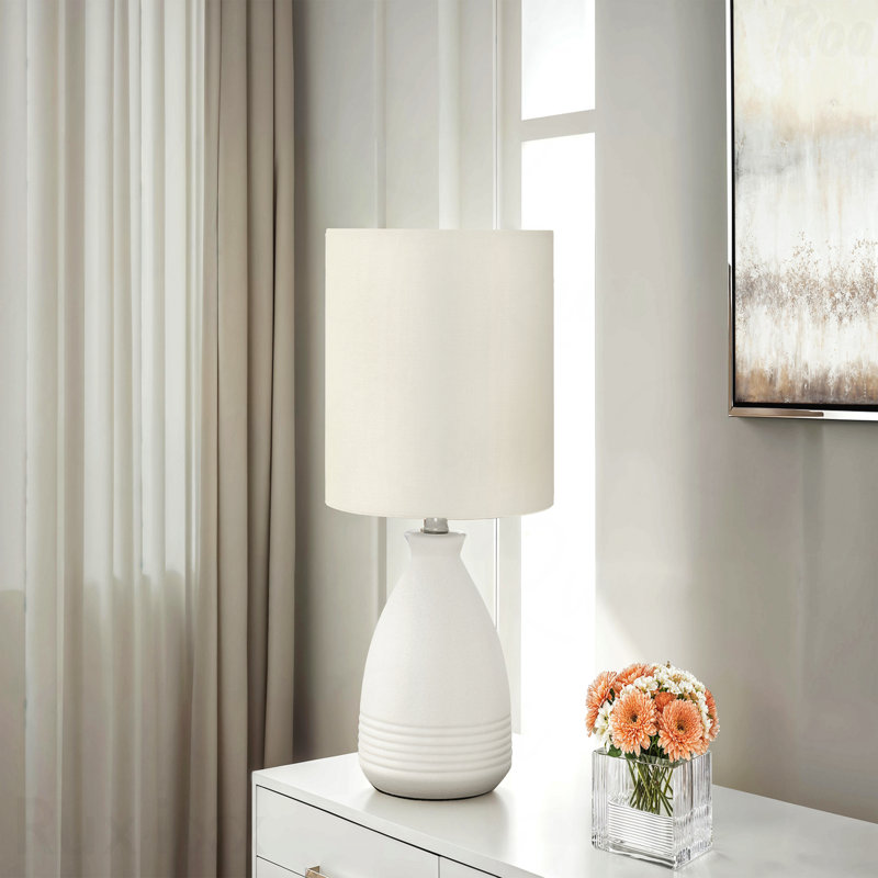 Table Lamp - 17"H, Cream Ceramic Material
