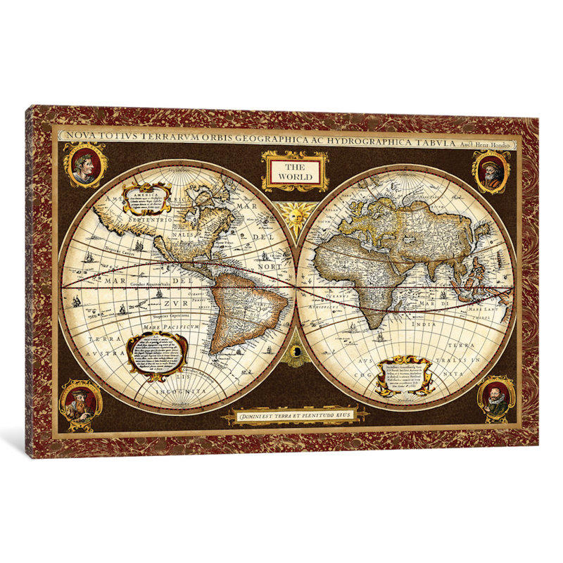 Carte du monde décorative par Vision Studio - impression sur toile tendue, H 40 po x l 60 po x P 1,5 po, Pas de tapis