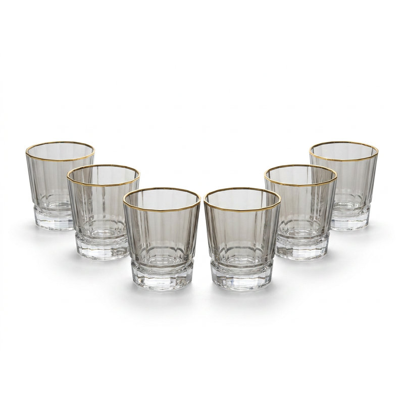 Ensemble de 6 barres grises vieillies, grise avec bordure dorée, 12 oz.