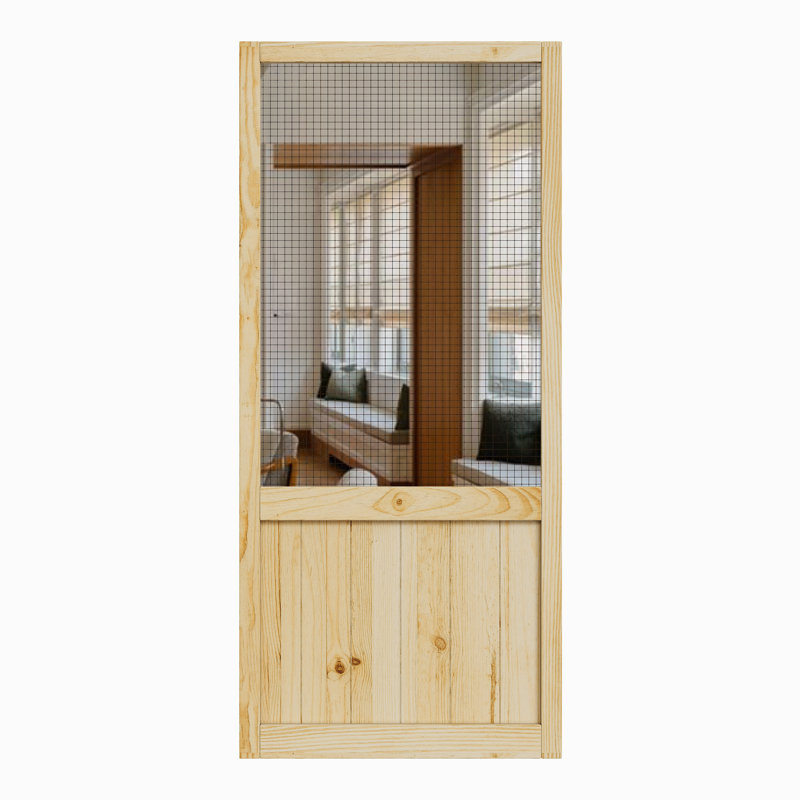 30 in. x 80 in. Half Lite Universal Unfinished Pine Gauze Mesh Screen Door Slab Front Door Exterior Door, 80"H x 30"W
