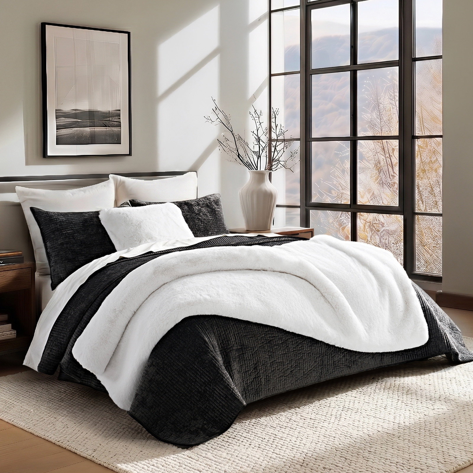 Chinchilla Faux Fur Throw Blanket, 80" L x 60" W, Snow Mink