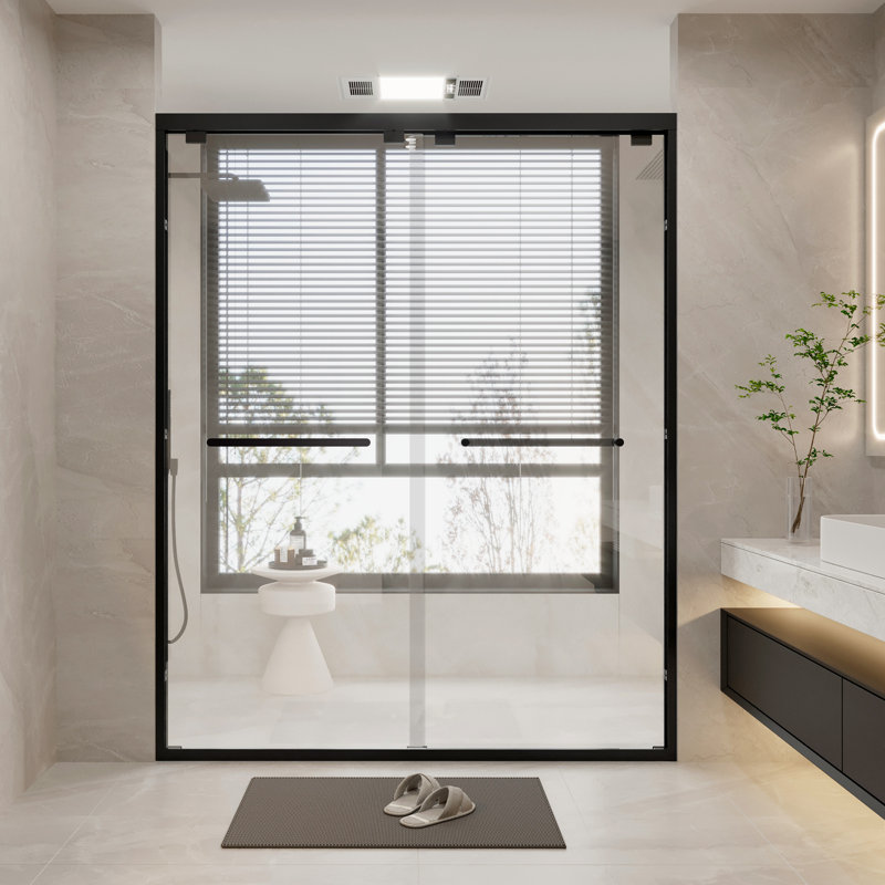 31.5'' W x 55'' H Black Tempered Glass Bathtub Shower Door