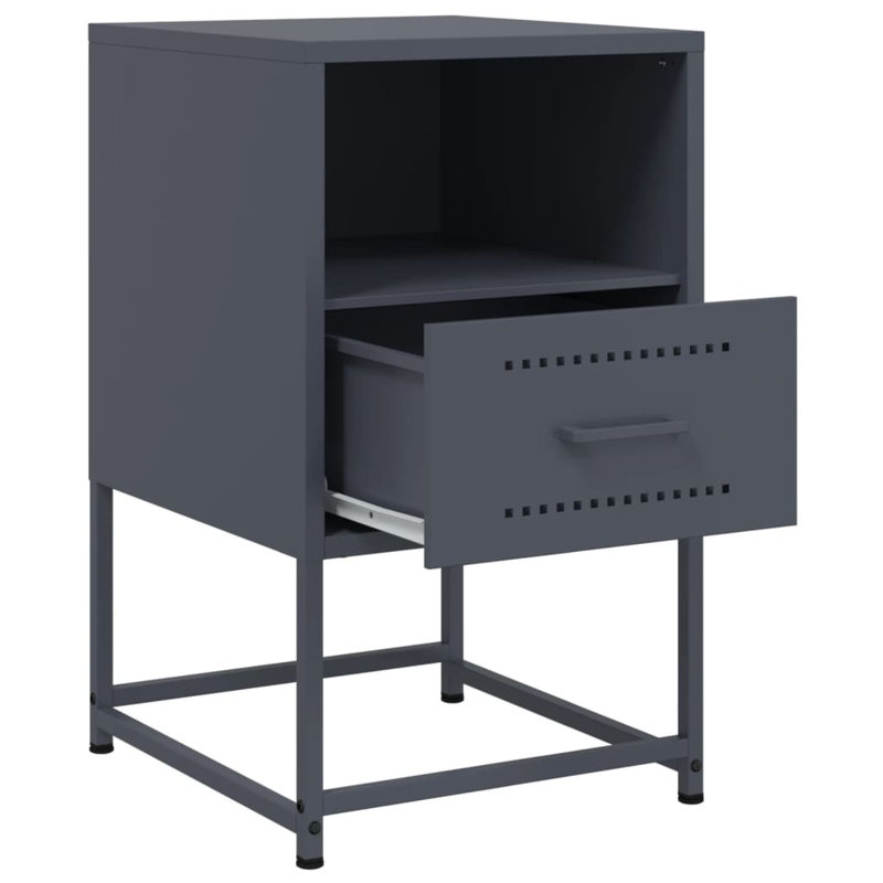 36 cm W Steel Bedside Table, Anthracite, 1