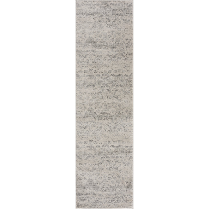 Rug Branch Liora 2' x 6' (2'3" x 5'11") Grey/Beige Damask Indoor Runner Rug, Traditional, Low Pile, Stain-Resistant Hallway Carpet - Entryway, Mudroom, Bedroom, and Kitchen