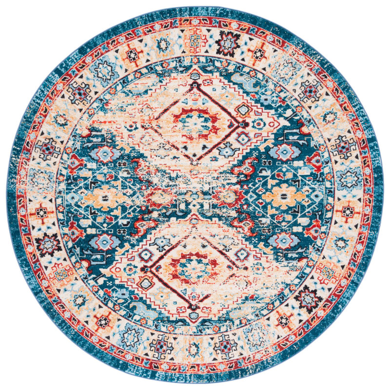 Tapis oriental bleu / doré Manado, Rond 6 pi 7 po