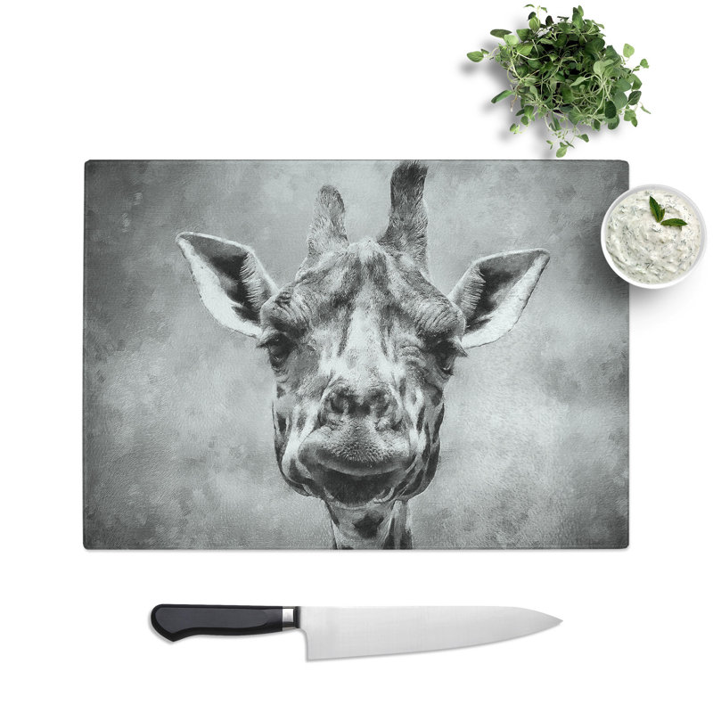 Tempered Glass Wonderful Giraffe Painting Chopping Board, 20 cm x 28.5 cm