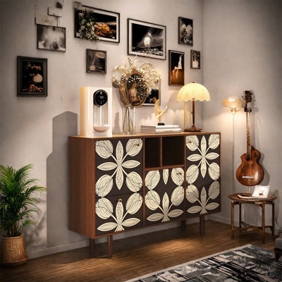 Durable Walnut Cabinet with Doors and Drawers