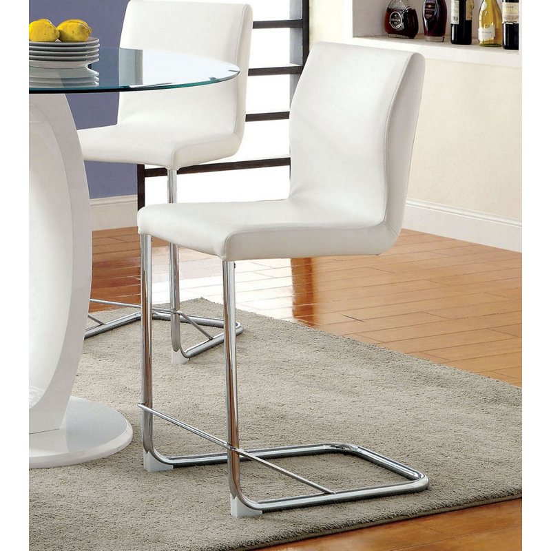 Upholstered Counter Stool with Metal Frame, White
