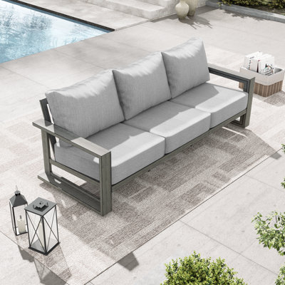 Adden Hand-Painted Aluminum Outdoor Sofa Chair With Gray Cushions