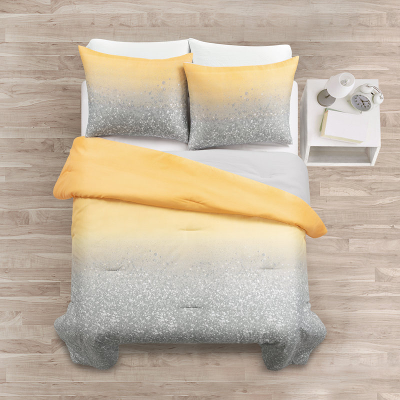 Yellow and Gray Ombre Glitter Full Comforter Set