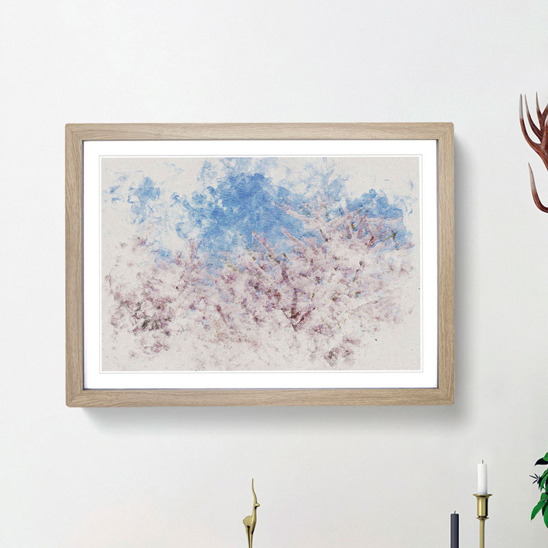 Top of a Pink Cherry Blossom Tree Watercolour - Picture Frame Graphic Art Print, 62cm H x 87cm W x 2cm D, Oak Framed