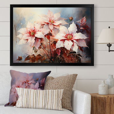 Aquarelle, charme de poinsettias roses - impression