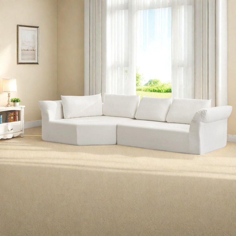 Canapé d'angle moderne, canapé modulable en mousse de 323 cm, salon spacieux beige