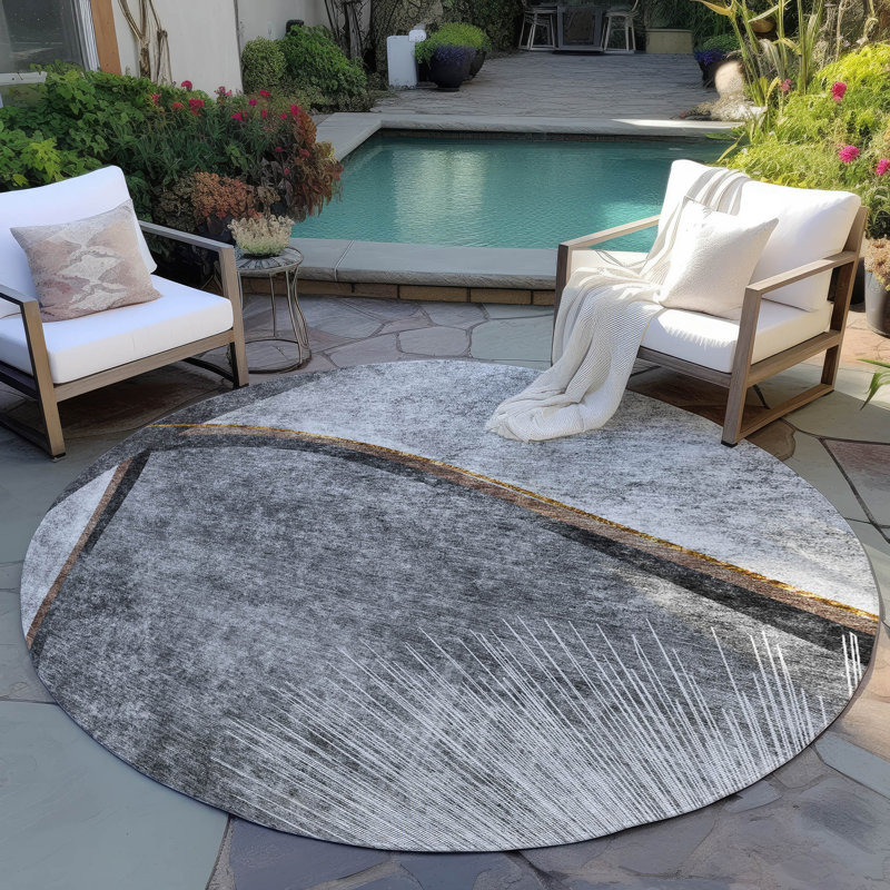 Karsyn Flatweave Washable Abstract Indoor / Outdoor Rug, Round 8'
