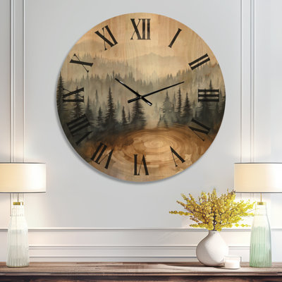Golden Forest Pool - Japandi Silent Non-Ticking Wall Clock, Printed on Wood