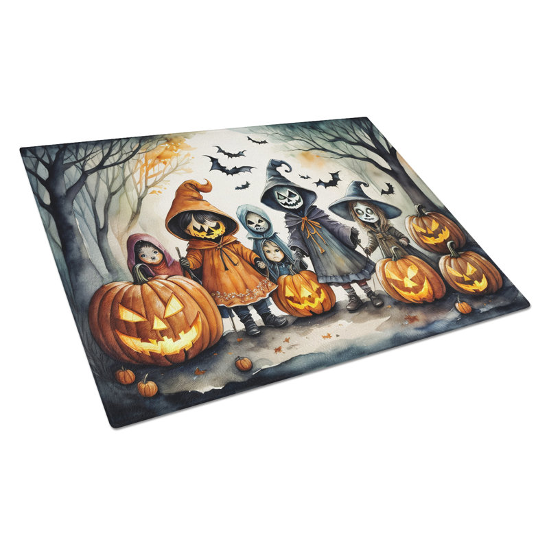 Trick or Treaters Spooky Halloween Glass Cutting Board Large
