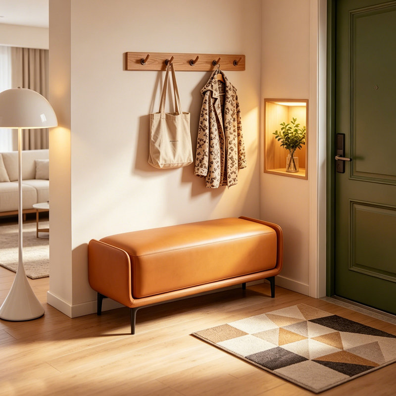 Banc rembourré en similicuir orange